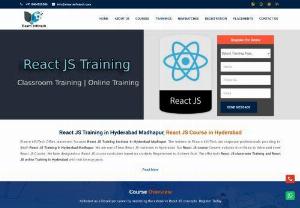 React JS Course in Hyderabad - ELearn InfoTech Offers placement focused React JS Training Institute in Hyderabad. The trainers at ELearn InfoTech are corporate professionals providing in-depth React JS Training in Hyderabad. We are one of best React JS Institutes in Hyderabad. Our React JS course Content includes from Basic to Advanced Level React JS Course. We have designed our React JS course curriculam based on students Requirement to Achieve Goal.