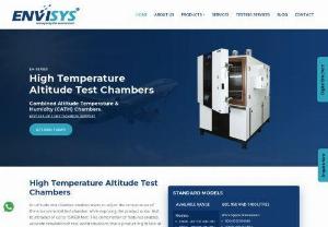 Altitude Test Chambers | Envisys Technolgoies - Envisys, a Bangalore-based manufacturer and supplier of altitude chamber products, offers high-altitude test chambers for various industries. These chambers, with temperature and altitude controls, simulate real-world conditions at different elevations. With volumes ranging from 600 to 1400 liters, they provide ample space for testing components and sub-assemblies. Envisys' chambers are user-friendly, ergonomic, and easy to move on wheels, enhancing operational efficiency.