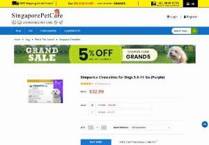 Simparica Chewables for Dogs 5.6-11 lbs (Purple) - Safeguard your dog in Singapore using Simparica Chewables For Dogs 5.6-11 lbs (Purple). Our quick-acting, palatable Simparica for dogs offers a month-long defense against fleas and ticks. Enjoy complimentary and expedited delivery.