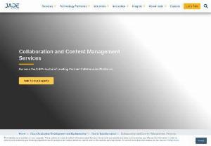 Collaboration and Content Management Services | Jade Global - Transform your content management strategy and unlock your business&#039;s true efficiency with Jade Global&#039;s content management solutions. We specialize in content management services for leading platforms like SharePoint, Drupal, WordPress, Office 365, and Jira, tailored to specific needs. Explore now.