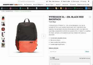 Buy Online 91Trekker XL 20L Black Red Backpack by Ninety One Cycles - Introducing the 91Trekker XL 20L Black Red Backpack by Ninety One Cycles. With its stylish design, ample storage space, and durable build, it's ideal for urban commutes or outdoor adventures.