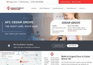AFC Urgent Care Cedar Grove - AFC Urgent Care Cedar Grove is a walk-in clinic, urgent care center & COVID-19 testing facility serving patients in Cedar Grove, NJ. Book online now or call.