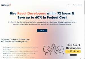 Hire ReactJS Developers in 72 Hours | Remote72 - Hire ReactJS developers in India pre-vetted via a rigorous testing process with complete skill and competency assurance within 72 hours.