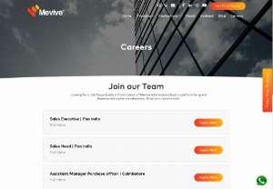 Careers | Job Opening in Coimbatore &amp; Dubai | Mevive - Looking for a Job Opportunity in Food Industry? Mevive International build a platform for great learning and career development. Drop your resume now.