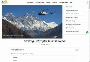 Discover Nepal&#039;s Beauty from Above: Helicopter Tours - Helicopter tours in Nepal offer a thrilling way to see the country&rsquo;s stunning landscapes and iconic landmarks. Imagine soaring high above the towering Himalayas, including the majestic Mount Everest, and marveling at panoramic views of snow-capped peaks and picturesque valleys below.  #### A Bird&#039;s Eye View of Natural Wonders  From the comfort of a helicopter, you can witness Nepal&rsquo;s diverse terrain unfold beneath you. Fly over lush fores
