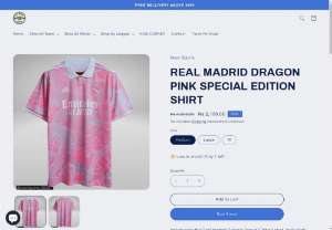 REAL MADRID DRAGON PINK SPECIAL EDITION SHIRT - Introducing the Real Madrid Dragon Special Edition shirt, exclusively available at Noor Sports in Pakistan. This unique jersey boasts meticulously embroidered logos, showcasing the iconic Real Madrid crest and sponsor details in exquisite detail. Crafted with precision, the dragon-inspired design adds a touch of mystique to the classic white shirt, making it a must-have for avid football enthusiasts