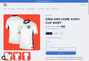 ENGLAND HOME EURO CUP SHIRT - Introducing the official England National Football Team Home Shirt for Euro Cup 2024, available at Noor Sports in Pakistan. This iconic jersey features embroidered logos including the Three Lions crest and the Euro Cup 2024 emblem. Crafted for comfort and performance, it boasts a classic design in white with navy blue accents. Show your support for England&#039;s quest for glory with this must-have shirt! Get yours now at Noor Sports