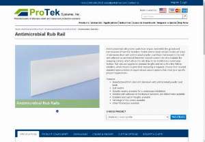 Protek Antimicrobial Rub Rail CRAM-64 | 4-inch profile - Antimicrobial rub rails protect walls from impact and inhibit the growth and transmission of harmful microbes. Protek antimicrobial rub rail consists of strips of aluminum sheet with antimicrobial powder coat finish that mount to the wall with adhesive or mechanical fasteners.   Outside corners are also available for wrapping corners, which allows the rub strips to be installed in a continuous fashion. Rub rails are supplied in standard lengths and cut to fit in the field by installers, 