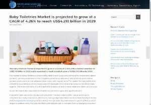 Baby Toiletries Market is projected to grow at a CAGR of 4.26% - The baby toiletries market is estimated to grow to US$4.210 billion by 2029. The baby toiletries market is driven by several factors, including the rising demand for natural and organic products, increased awareness of infant hygiene, parental concerns regarding skin sensitivity, and innovative product developments tailored to specific baby care needs. Explore additional details by visiting our website. 