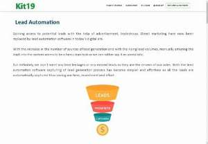  Automated Business to Business (B2B) Lead Generation Software &ndash; Kit19.com - 	 Kit19 lead automation software is facilitate automated B2B lead generation where you find new customers automatically according to your business requirement.