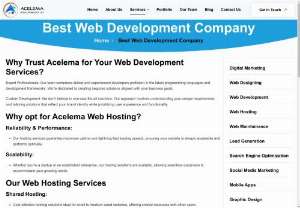 The best website development services - Known for providing the best website development services in Delhi, Noida, and Gurgaon, Acelema IT Solutions comes in the list of top website development Company. Our team of professionals creates specialized solutions that satisfy your particular business requirements and guarantee a smooth online presence. Provide engaging and conversion-focused websites with enhanced features and responsive designs.