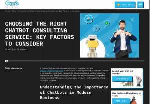 Choosing the Right Chatbot Consulting Service: Key Factors for Success - Explore the essential factors for choosing the right chatbot consulting service to ensure your project&#039;s success. Learn how to assess a provider&#039;s expertise in AI and machine learning, their ability to offer customized solutions, the scalability of their offerings, integration capabilities with existing systems, and the importance of robust ongoing support and maintenance. 