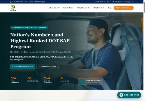 Screenshot of DOT SAP Evaluation | Fastest SAP Program Nationwide | SAP-Evaluation.com