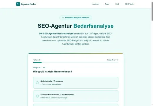Screenshot of SEO-Agentur Bedarfsanalyse 2025 | Finde die richtige Agentur | Agenturfinder