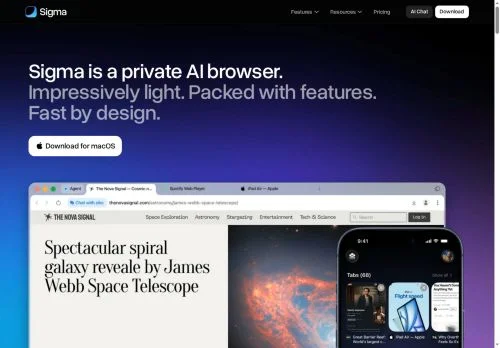 Screenshot of Sigma Private AI Browser