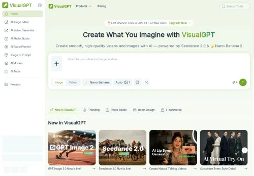 Screenshot of VisualGPT: Free AI Image & Video Generator, Editor and Design Online