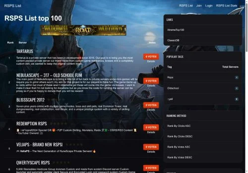 Screenshot of RSPS List top 100 | RuneScape Private Servers, OSRS Servers