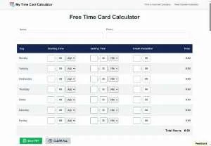 Screenshot of My Time Card Calculator