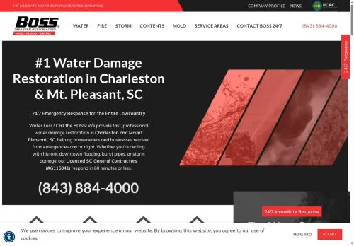 Screenshot of Water Damage Restoration Charleston & Mt. Pleasant SC | Boss Disaster Restoration Inc.