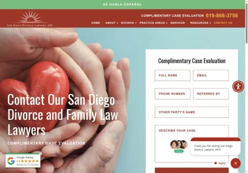 Screenshot of Contact Our San Diego Divorce Lawyers | San Diego Divorce Lawyers, APC